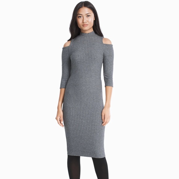 WHBM Cold-Sholder Mock Neck Ribbed Sheath Dress - Picture 1 of 4